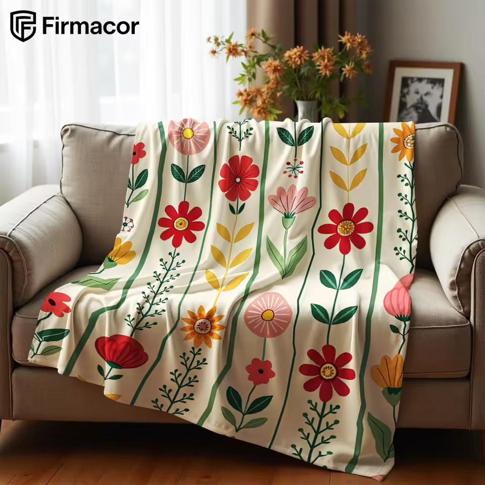Folk Floral Vertical Stripe Soft Flannel Blanket Breathable Warm Throw for Office Car Sofa Kids Room Birthday Xmas Gift