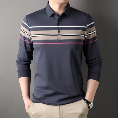 Herbstliches neues Herren-Poloshirt, modisches, lässiges, gestreiftes Langarm-T-Shirt für junge und mittlere Männer
