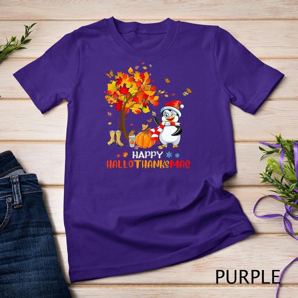 Penguin Halloween And Merry Christmas Happy Hallothanksmas Unisex T-shirt 7 S