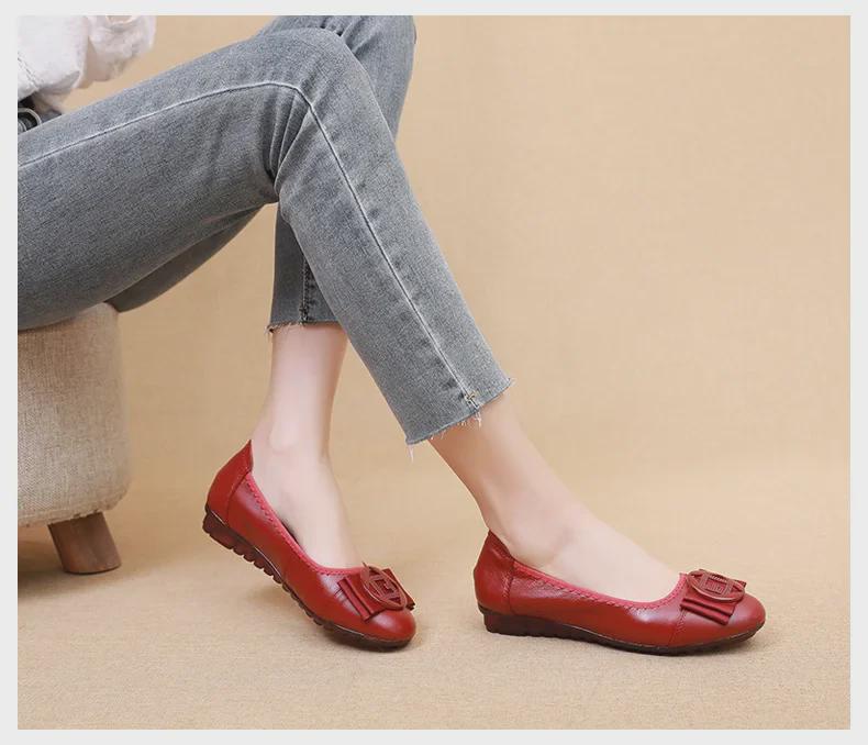 Comfortable Non-Slip Leather Flats for Women - Ideal for Spring & Autumn, Perfect for Middle-Aged & Elderly