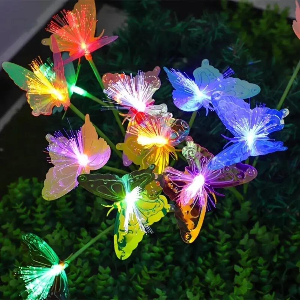 Solar-Powered Butterfly Fiber Optic Light - Waterproof Rechargeable Outdoor Garden Decor for Lawn, Yard, and Landscape