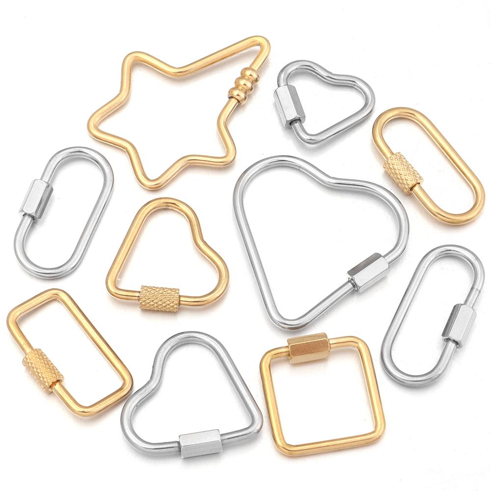2pcs/lot Stainless Steel Screw Clasps Oval Heart Shape Carabiner Lock Clasp For Jewelry Connector Fastener DIY Keychain Supplies
