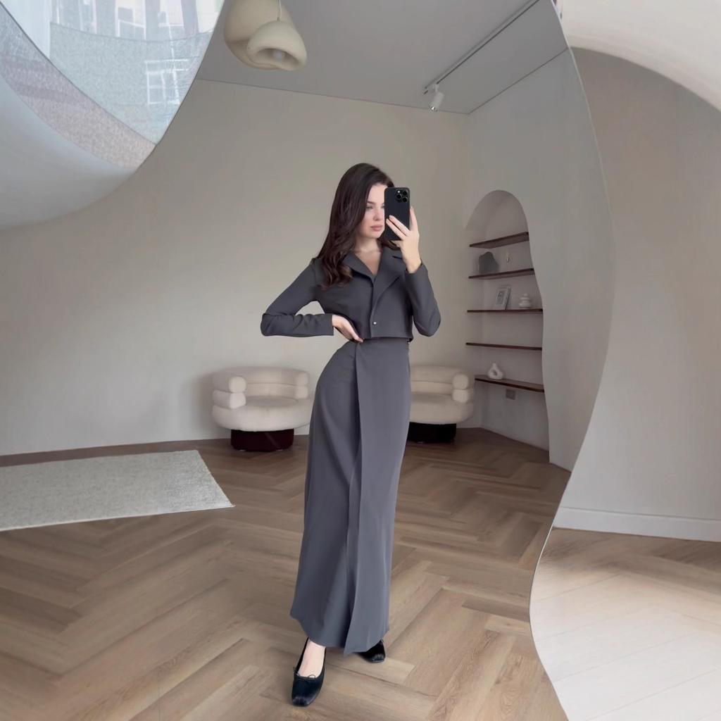2025 cross-border European and American autumn new cardigan temperament blazer waist straight celebrity skirt women's clothing