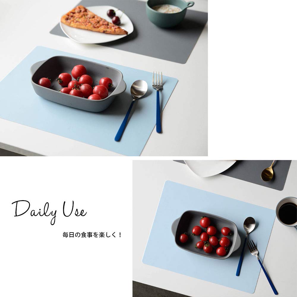 Set of 2 Silicone Light Scandinavian Style Placemats, Non-Slip, Water-Repellent, Heat-Insulating, Stain-Resistant, Washable, Gray,