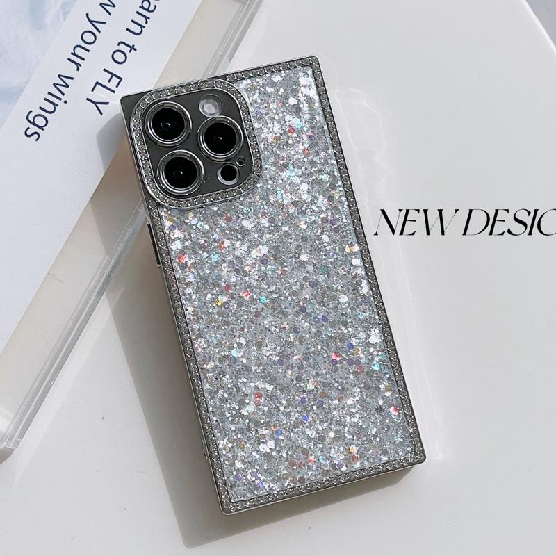 

Розкішний Блискучий Глітер М який Силіконовий Чохол Для iPhone 16 Pro Max 15 14 Pro 13 Захист Об єктива Ударостійкий Гальванічне Покриття Чохол для Телефону iPhone 16 срібний