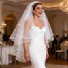 Delicate White Pearls Embellished Hairband Headdress Combined Veil For Bride Formal Event And Everyday Wear