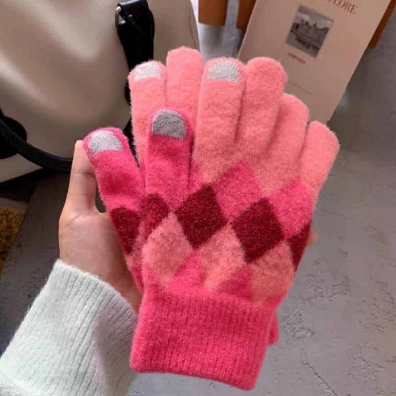 Gants chauds en laine pour femmes en automne et en hiver Écran tactile Cyclisme Mignon Hiver Cyclisme Étudiants Cinq doigts Plus Velours Ins Tricoté