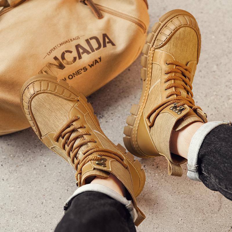 Fashion Fashion Motocross Ankle Boots for Men Winter Boots Lace-Up Botas Men's Leather High Top Outdoor Shoes Men's Plush Snow Boots