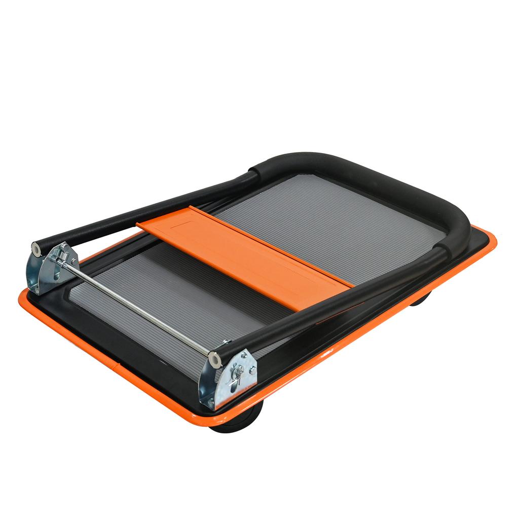 Platform Cart, 330 Pound Load Capacity Platform Hand Cart, 360-Degree Swivel Casters, Foldable for Loading and Storage, Warehouse - Orange