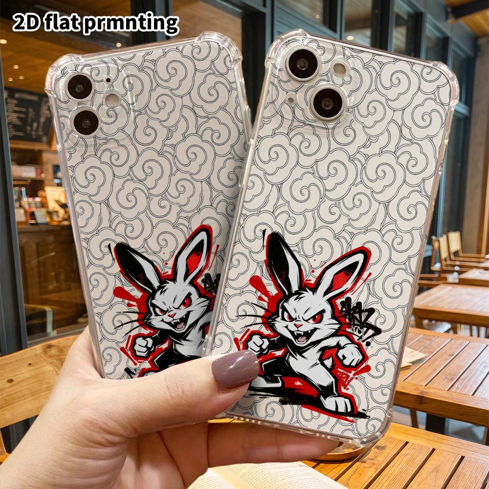 Phone Case: 2D Flat, Suitable for iPhone 18 17 16 15 14 13 Pro, Transparent Corner Protection Case, Boxing Rabbit, Christmas and Halloween Gifts