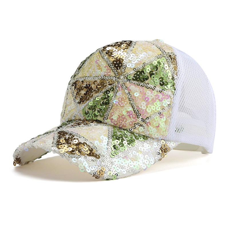Cap Air Permeable Mesh Sun Hat With Snapback Closure Casual Outings Party Headwear Trendy Headgear Sparkling Sequin Baseball