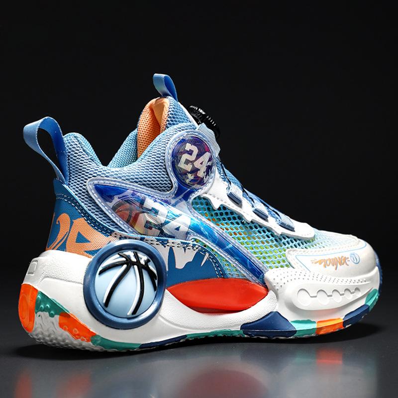Boys shoes sports shoes 2025 spring and autumn new children's mesh breathable basketball shoes middle older boys boy rotating button