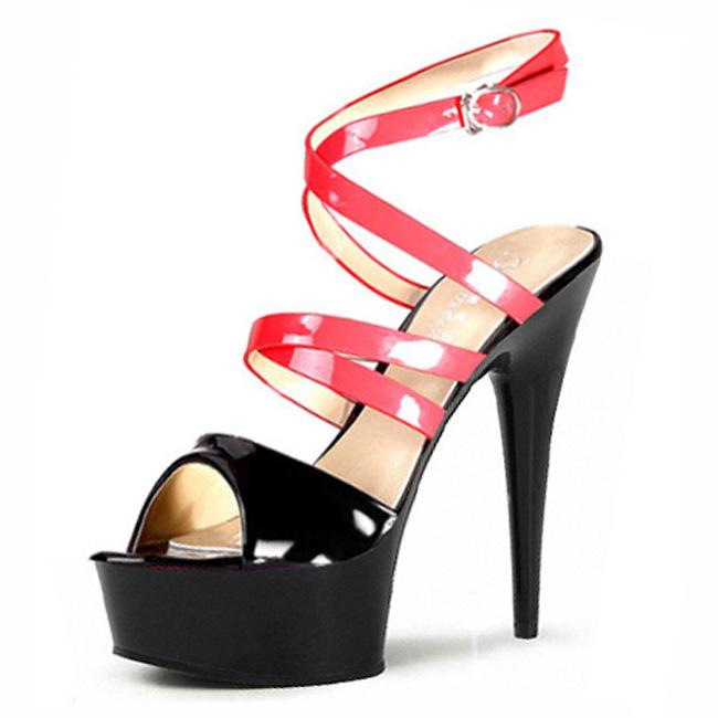 15Cm high heels thin heels waterproof table shoes color matching hollow hate sky high crystal wedding shoes women