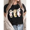 Women's Summer Short-Sleeve T-Shirt with Cute Cartoon Cat Print Casual Y Round Neck Tee, Machine Washable & Multi-Color Options for Spring/Summer