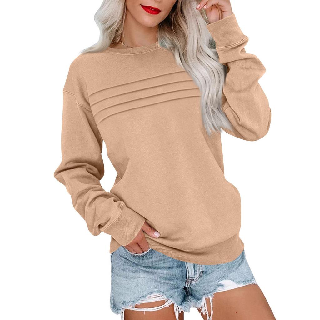 Women's Fashionable Long-sleeved Pullover And Solid-color Sweatshirt