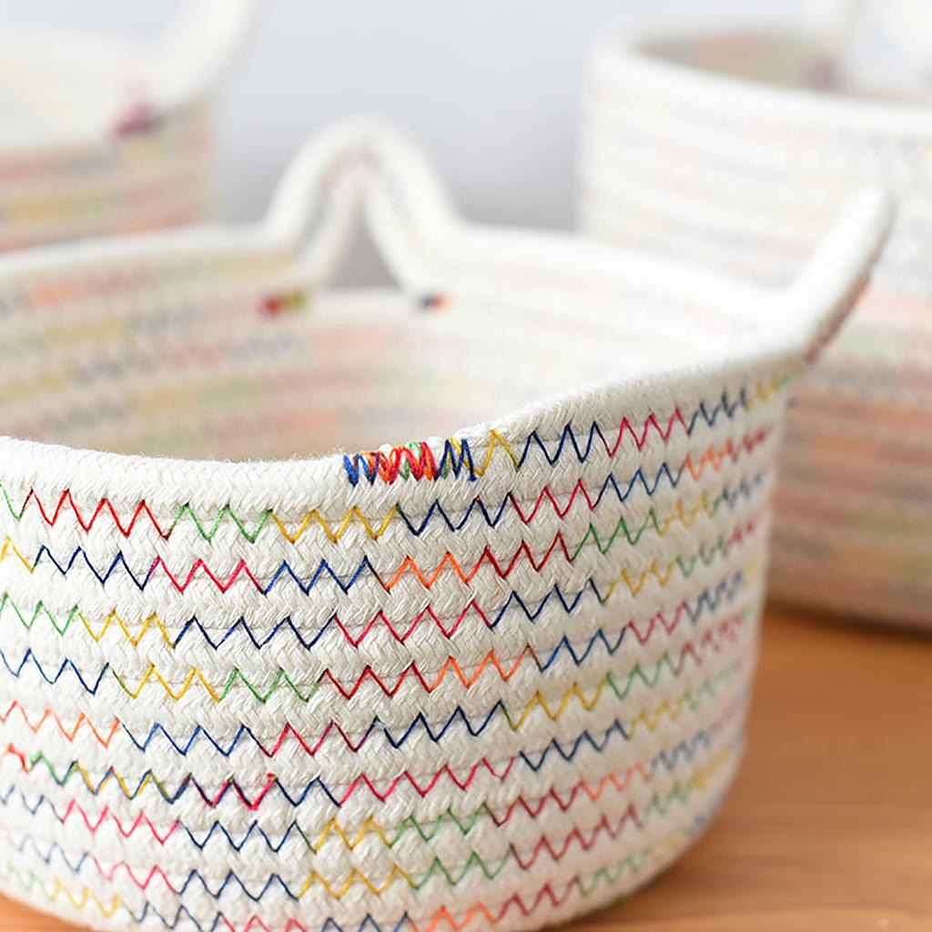Cotton Rope Woven Basket Storage Bin for Nursery Bathroom Closet Cube Shelf Organizing 24x14cm White