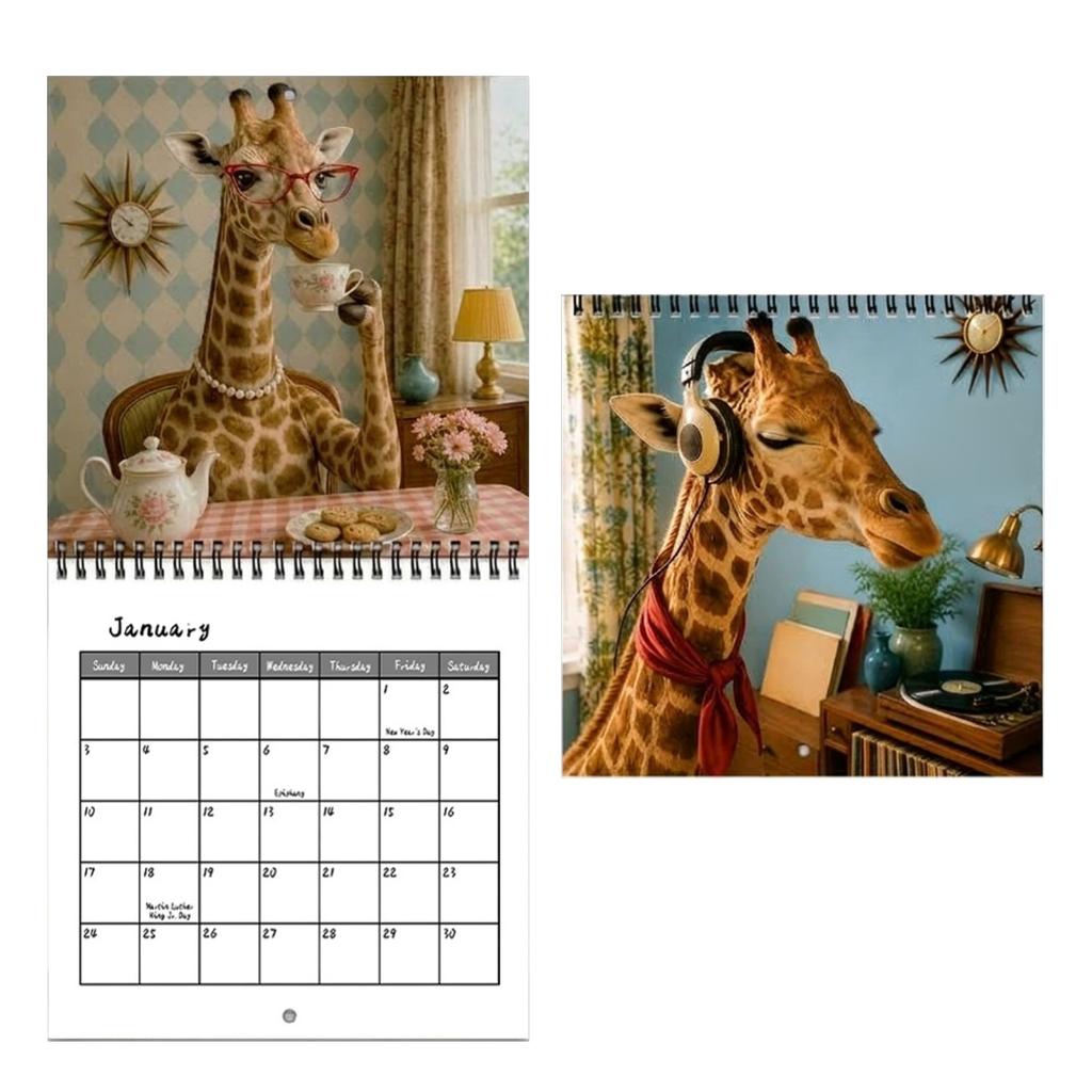 2027 Funny Giraffe Wall Calendar, 12-Month Calendar for Home and Kitchen Decor