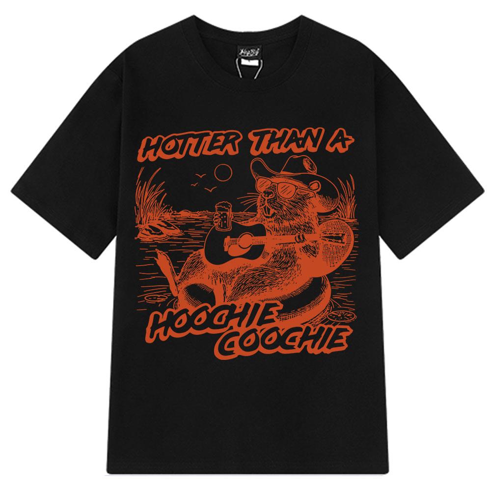 2025 Summer Hotter Than A Hoochie Coochie Cute Beaver Beach 90s Country Music Men Women Vintage Cotton Breathable Tshirts Y2k