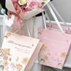 Flower Cake Dessert Packaging Box Portable Flower Gift Bag Kraft Paper Holder Photo Favor Drink Carrier With Handle