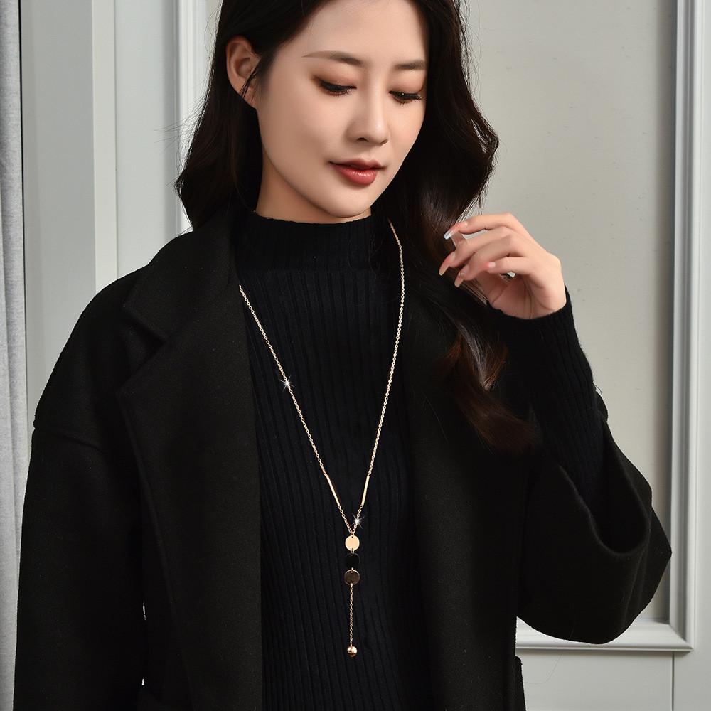 Modern Geometric Titanium Steel Necklace For Women Fashionable Long Tassel Style