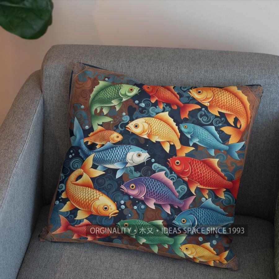 2D Colorful Fish Pattern Decorative Pillow Cover Pattern Cushion Cover Suitable For Sofa Bedroom Car Pillow Cover