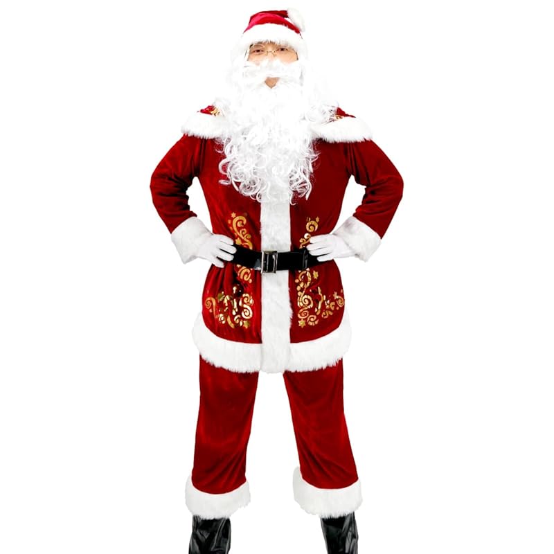 

[mewin] christmas costume 10 piece set Santa Claus impersonation party Surprise fluffy fabric (full set XL)