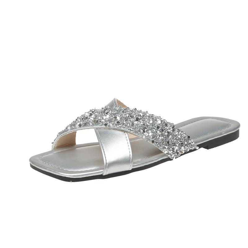 2024 летние новые пляжные тапочки с квадратной головкой и блестками — фото 10