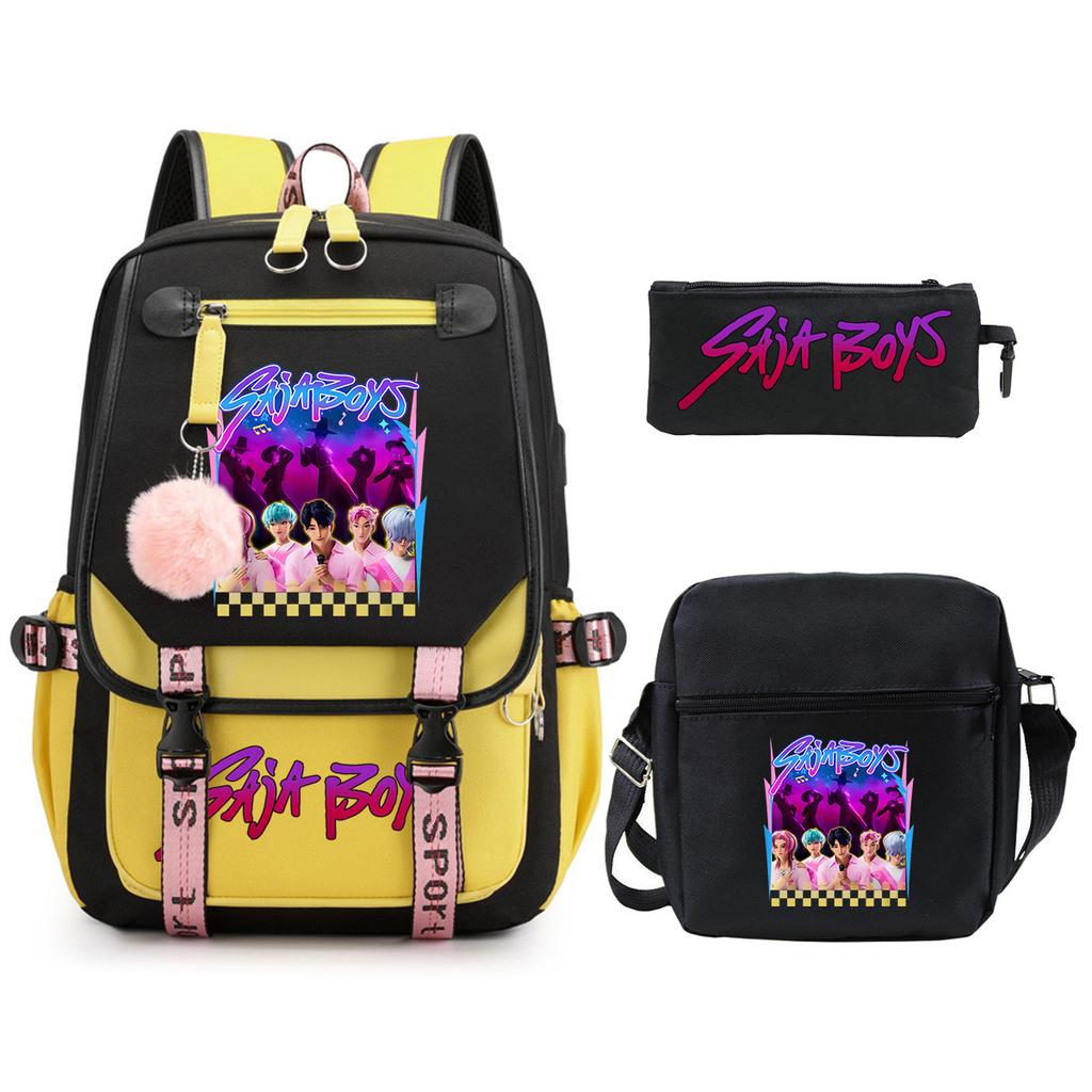 K-Pop Anime Cartoon Portable Shoulder Backpack Student Leisure School Bag Three-Piece Set