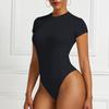 Women’s Short Sleeve O Neck Bodysuit Tight Fitting Solid Color Sexy Open Design Casual Outfit Matching Skinny One-Piece Body Top