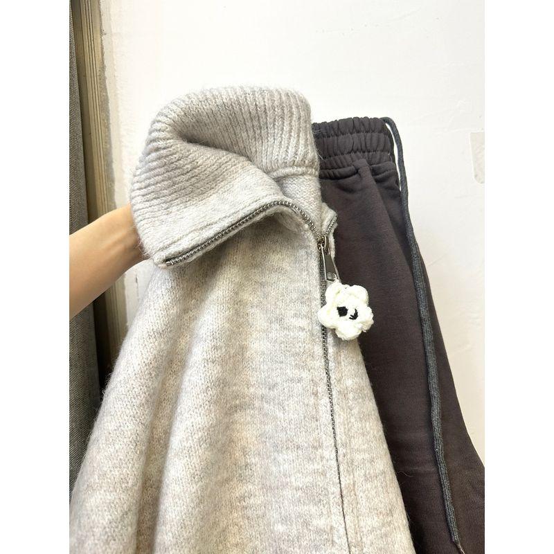 

Ленивый кардиган свитер в японском ретро-стиле с вязаным воротником-стойкой Light gray S