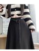 Women's Gray Velvet Woolen A-Line Skirt: Elastic Waist, Warm Half-Length Winter Style with Wide Hem