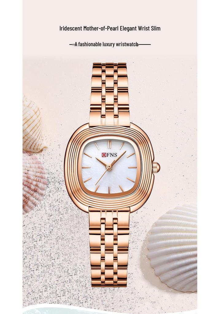 OFNS Women's Fashionable Lightweight Waterproof Quartz Watch with Small Leather Strap and Square Dial