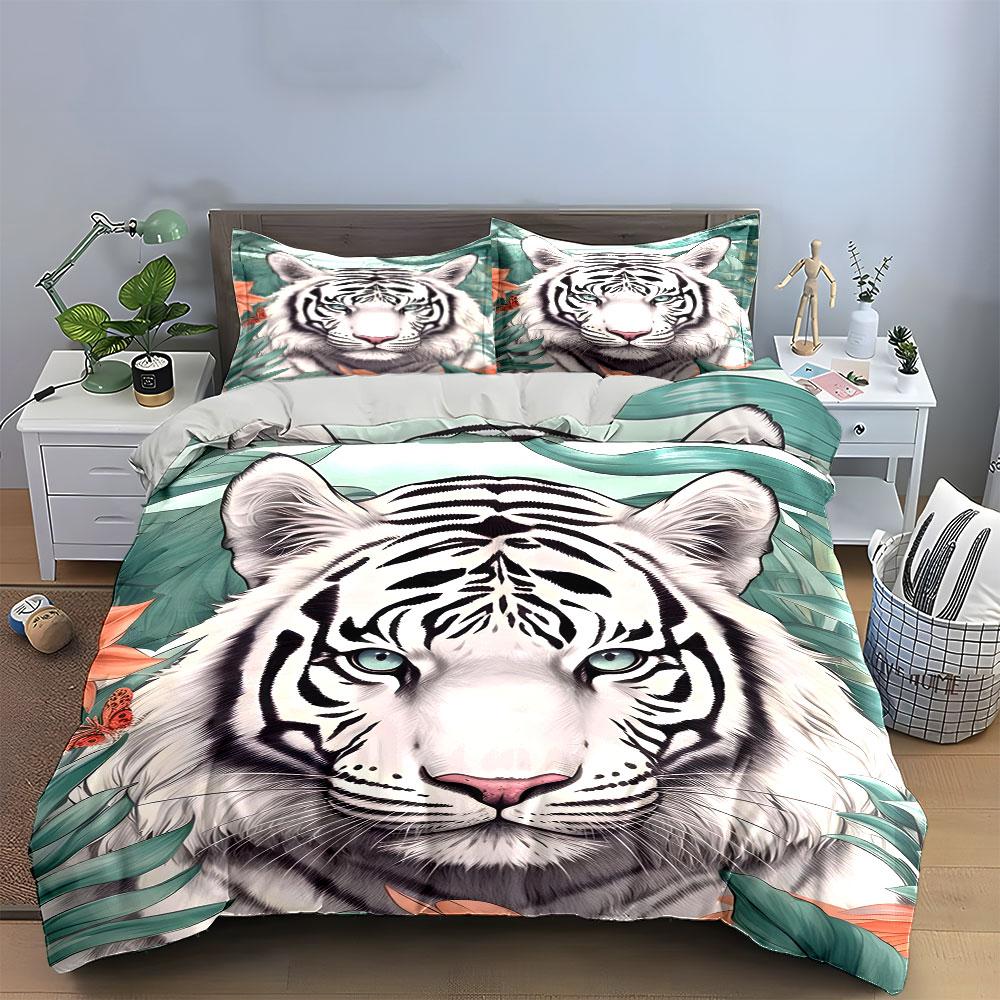"White Tiger Nature Decor Set" Bedding Set with 1 Duvet Cover 2 Pillowcases Single Double King Queen, Gift