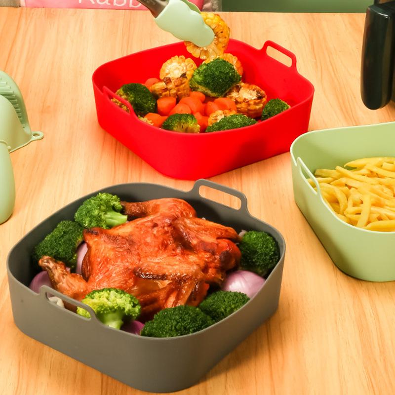 Revêtements de friteuse à air en silicone épais et réutilisables, carrés, pour remplacer le papier sulfurisé.