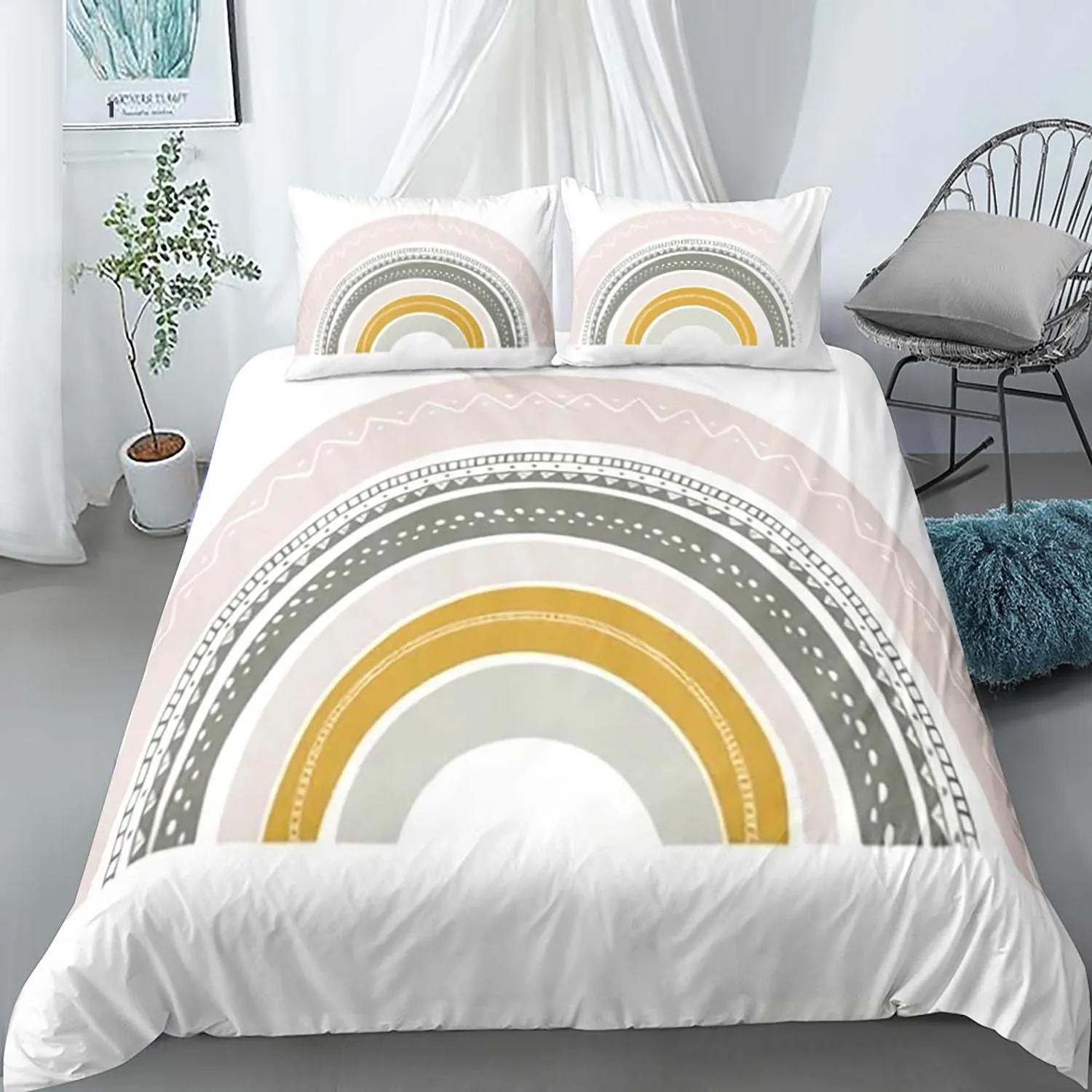 

Rainbow Duvet Cover Purple Sky For Girls Women Romantic Gifts Clouds Cartoon Style Quilt Cover Bedroom Decorations Queen Size EU Single(135*200cm)3pcs