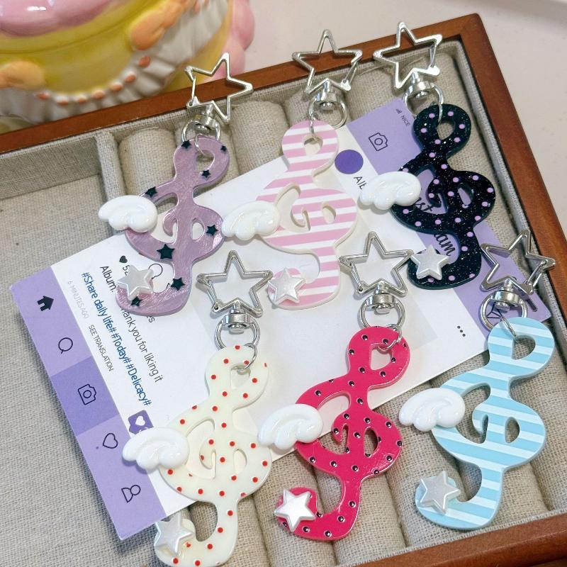 Y2K Musical Notes Heart Pendant For Women Sweet Cute Bag Charms Keychain Jewelry Trendy Chain