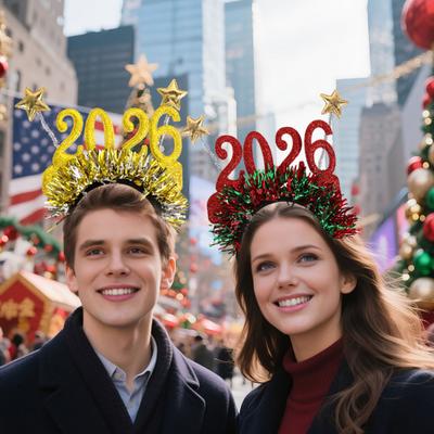 4Pcs Headband with Snowflake Decor Sparkling Number 2026 Hair Hoop Glasses Festive Christmas Party Accessory