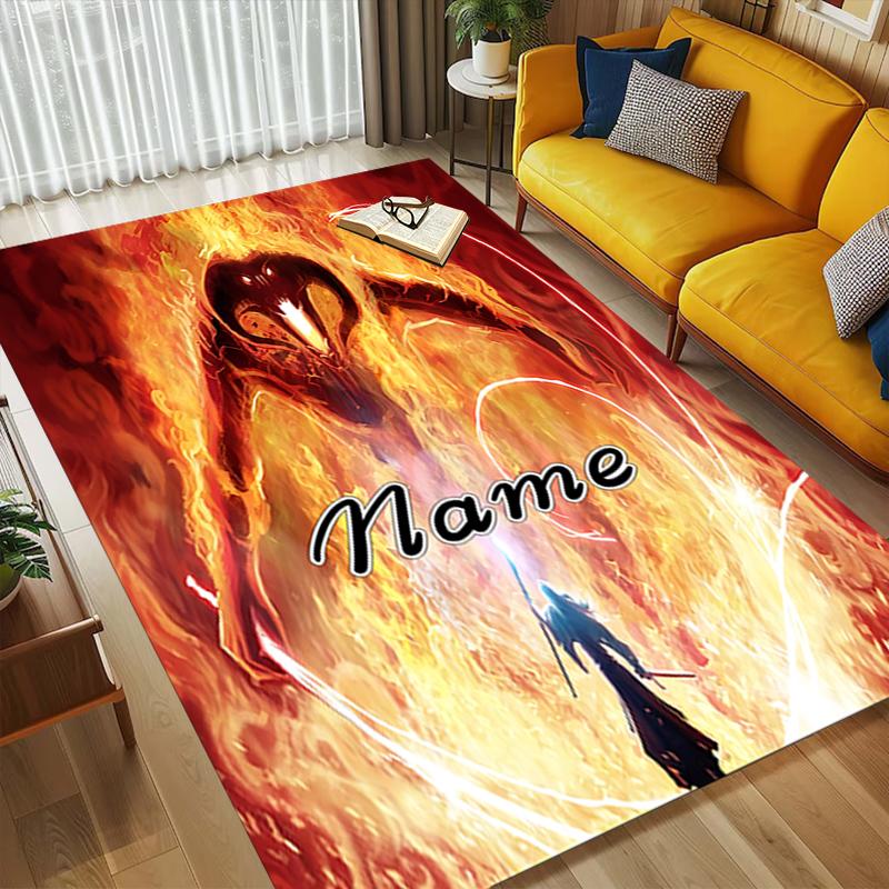 Custom Name Flame Courage Living Room Non-Slip Area Rug Soft Carpet for Bedroom Kids Playroom Sofa Office Home Decor Doormat