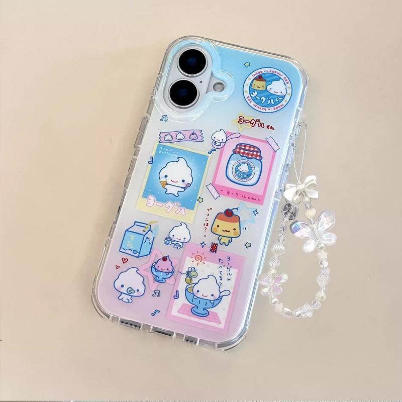 Japanese Design Cute INS Summer Girl Cartoon Yogurt Phone Case For iPhone16 15 14 13 12 11 Pro Max Max Plus Advenced Y2K Cover