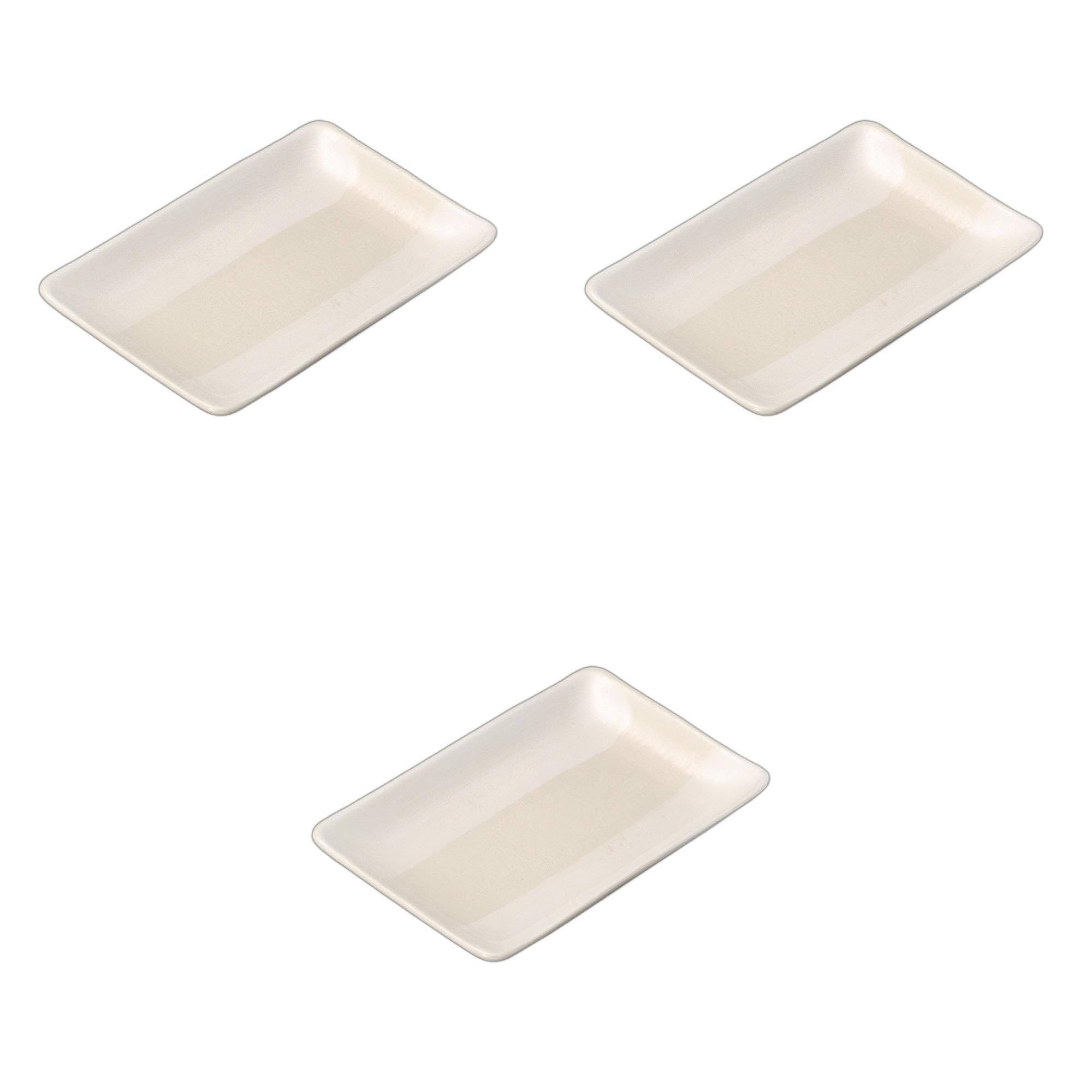 

Set of 3 White Hakeme Rectangular Plates x x Ceramic Pottery Plates by Setomonohonpo 8.0mm [21 14.5 2.7cm]