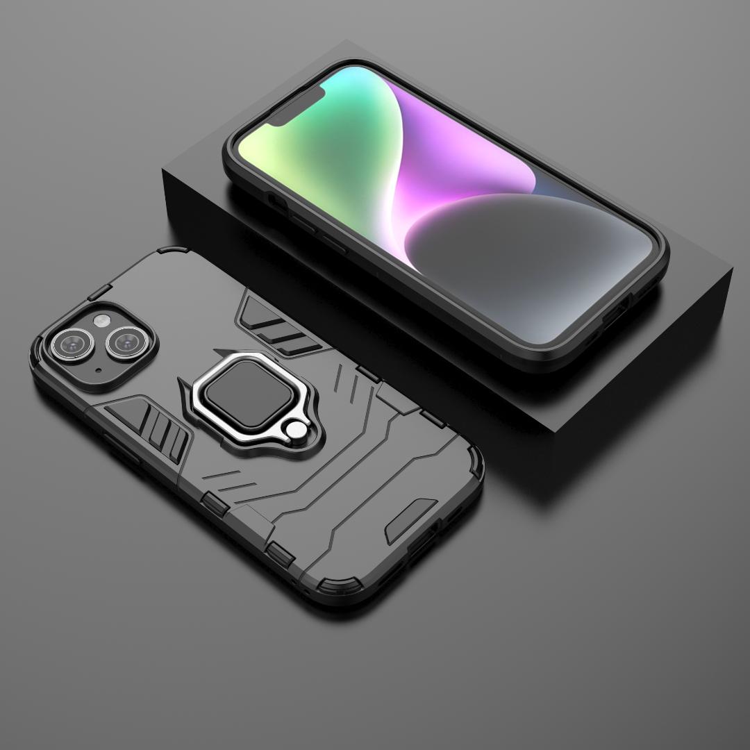 

Для Apple iPhone 11 12 13 14 15 Pro Max 12 13 mini 14 15 Plus противоударный жесткий чехол-подставка с кольцом для телефона задняя крышка For iPhone 15 Plus чёрный