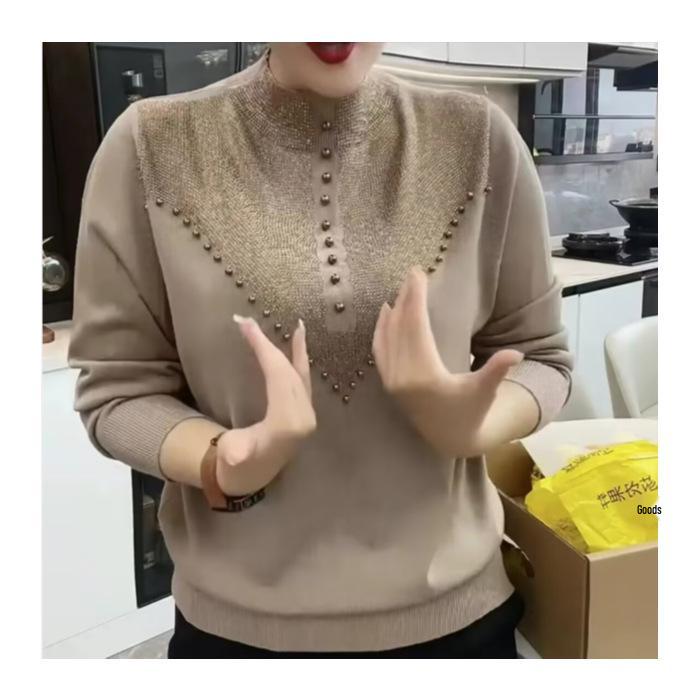 2023 Trendy Loose Long-Sleeve Women's Top with Half-High Collar