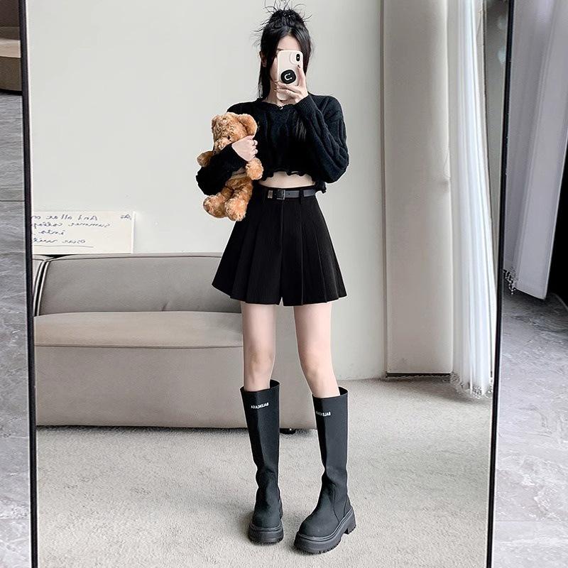 Women's High-Waist Corduroy Pleated Shorts - Slim, Wide-Leg, All-Match Casual for Autumn/Winter 2023