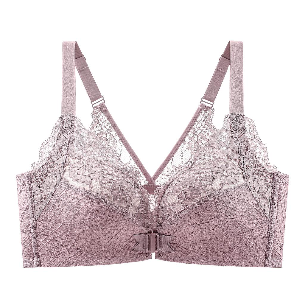 Gathering Bra Women's Front Button Bra Underwear Sexy V-shaped Bra Lace Sexy and Beautiful Back Bra Push Up Bra