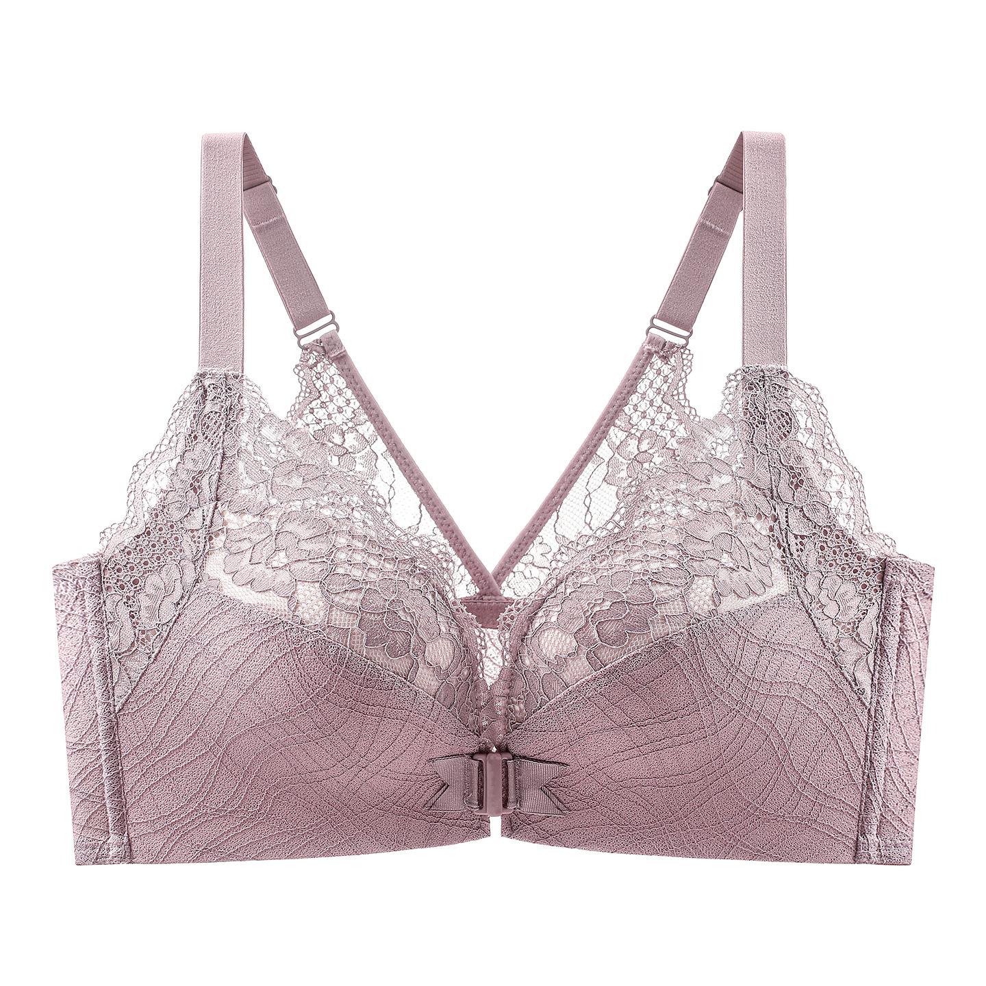 

Gathering Bra Women s Front Button Bra Underwear Sexy V-shaped Bra Lace Sexy and Beautiful Back Bra Push Up Bra 38/85B фиолетовый