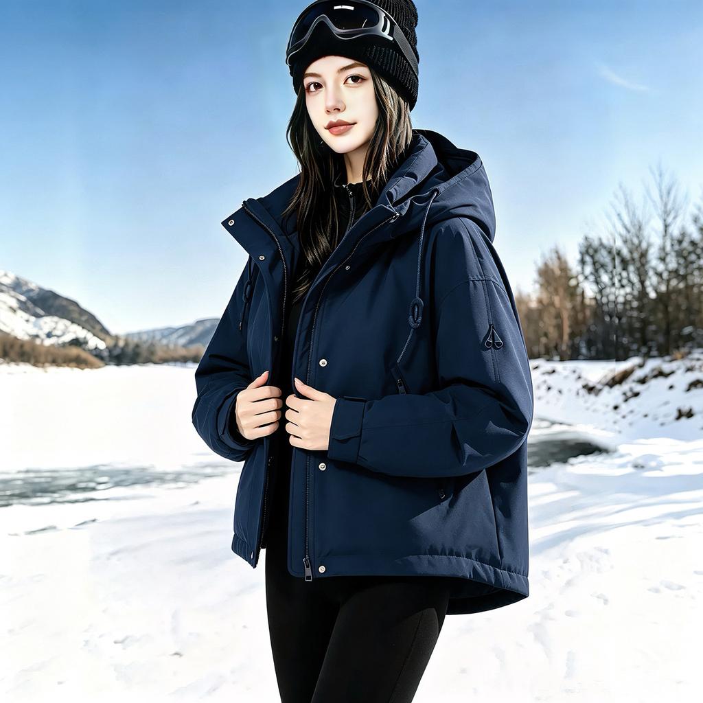 Women's short hooded cotton clothes winter new thickened tooling jacket outdoor wind loose large size women's cotton