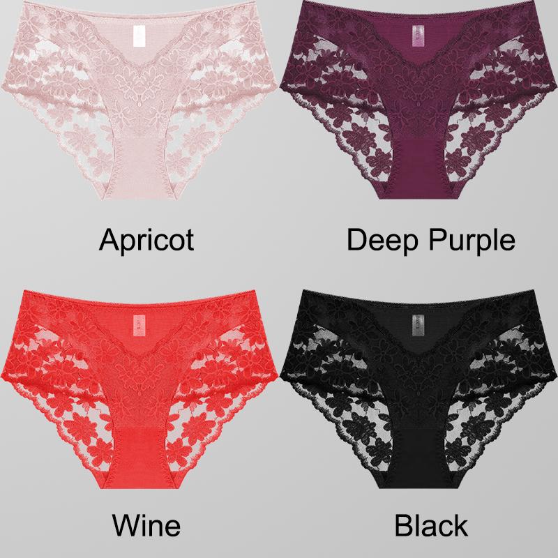 4PCS/Set Women Splice Panties Lace Floral Embroidery Briefs Sexy Female Underwear Lingerie for Ladies Transparent Briefs