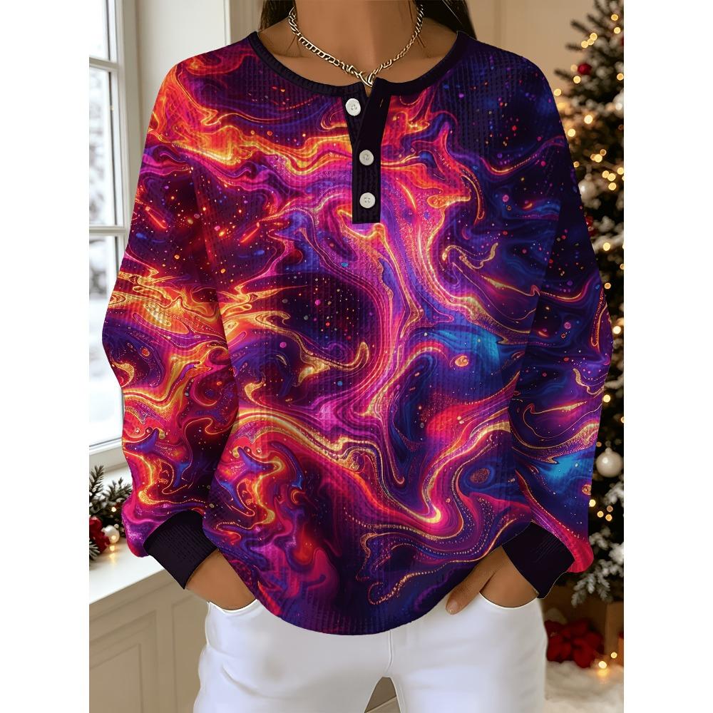 Women's Plus Size Sweatshirt with Colorful Starry Sky Fluid Print
