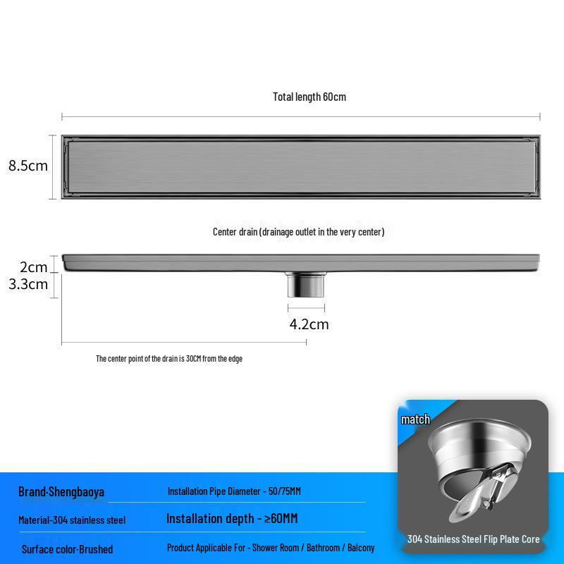 Bright Light 304 Stainless Steel Invisible Floor Drain - Odor-Resistant for Hotel Showers