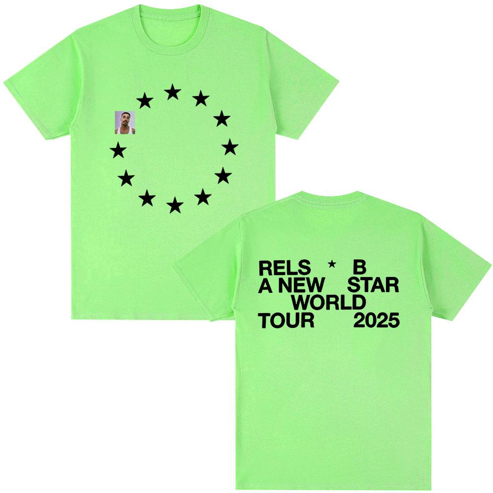 

Rels B A New Star World Tour 2025 Мерч Футболка Мужская Женская Одежда Хип-Хоп Футболки Хлопок Повседневная Харадзюку Футболки Уличная Одежда XL